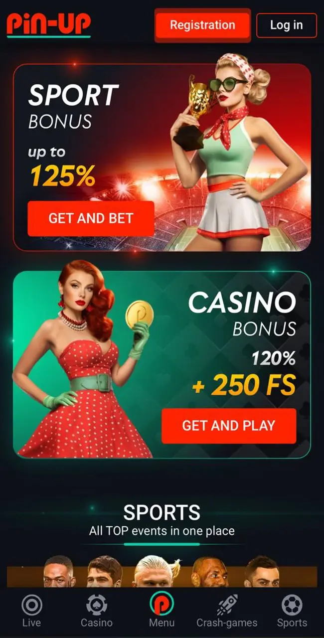 Интуитивный интерфейс приложения Pin Up Main screen.