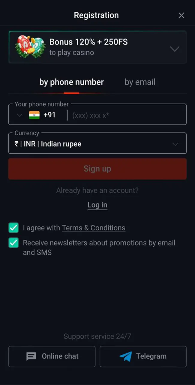 Интуитивный интерфейс приложения Pin Up Registration form.